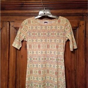 LuLaRoe Julia Dress size XXS Green Pink Stretch